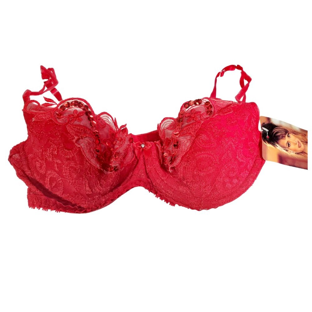 Red Lace sequin Bra  34C (NWT) ❤️